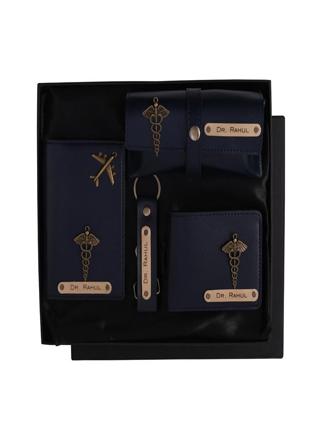 AICA Personalised Name Doctor Dr Leather Wallet Gift Set for Men (Navy Blue) - Image 2